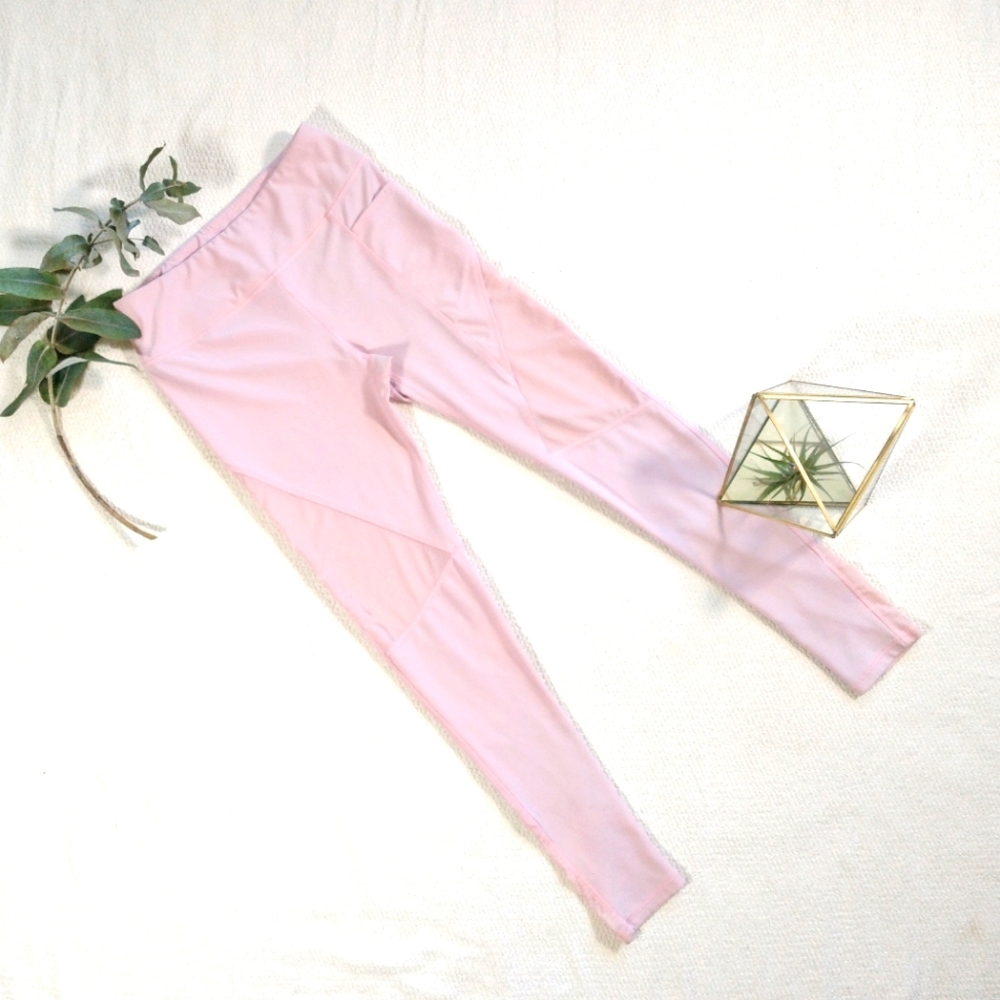 X By Gottex Women's Light Ballerina Pink Leggings with Mesh Inserts Size Small